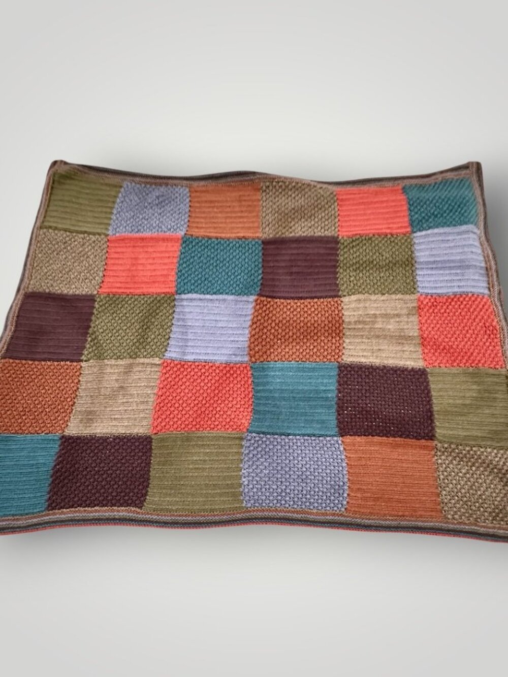 Handmade Patchwork Afghan Knit Blanket Harvest Multicolor Sampler Style 46x59in - Picture 2 of 7
